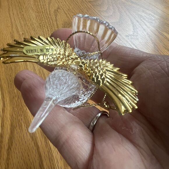 Hummingbird Bird Christmas Ornament Clear Acrylic Plastic Gold Wings lot of 4 - Picture 3 of 9
